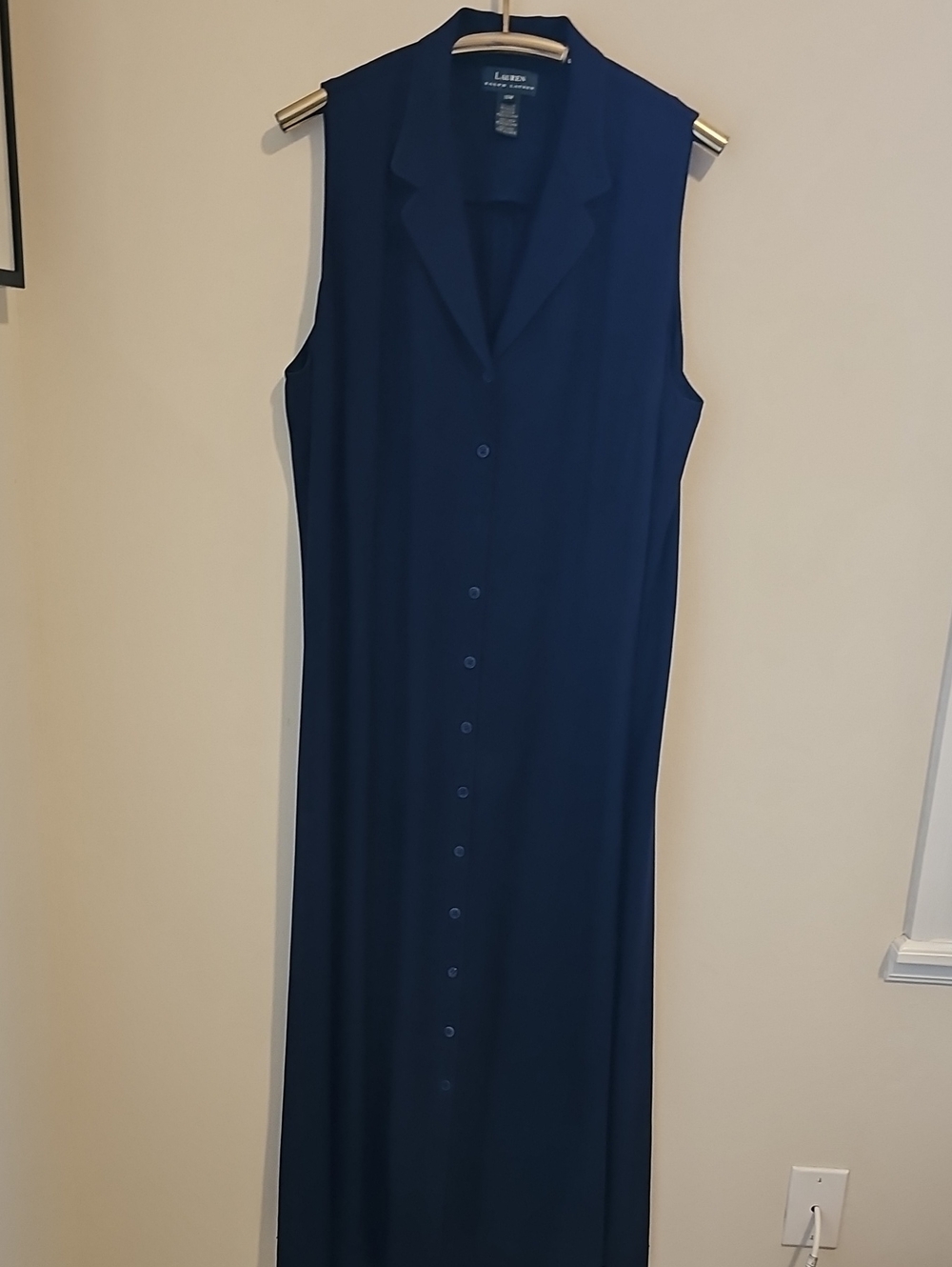 Ralph Lauren 100% Silk Maxi Navy Sleeveless Button-Front Dress. Size 18W.